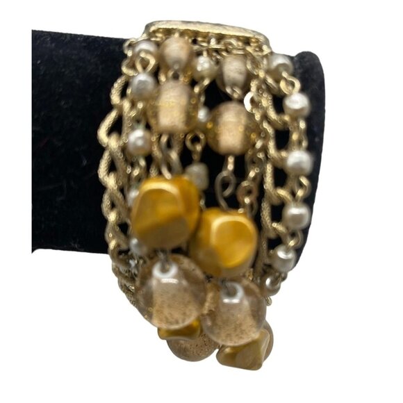 Costume jewelry Bracelet Gold Clasp Gold and Silver Beads Gold Chains 6.5" READ - Picture 1 of 5